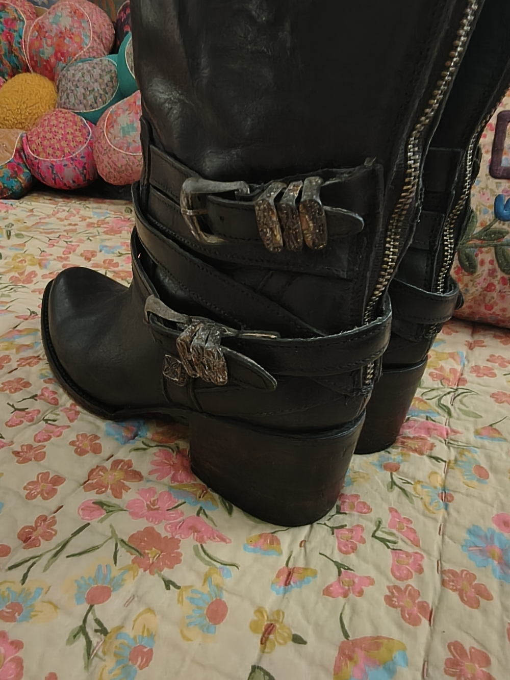 Freebird by Steven Black Leather Buckle Moto Ankle Boots